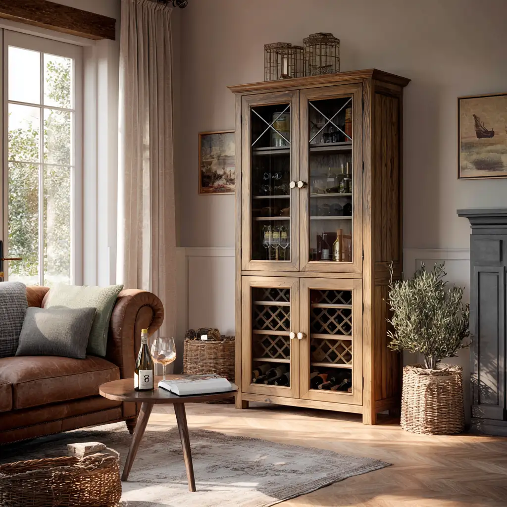 freestanding-wine-cabinet Freestanding wooden wine cabinet