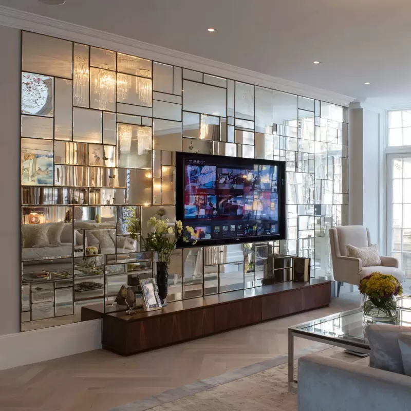 A large mirrored media wall by dean watson