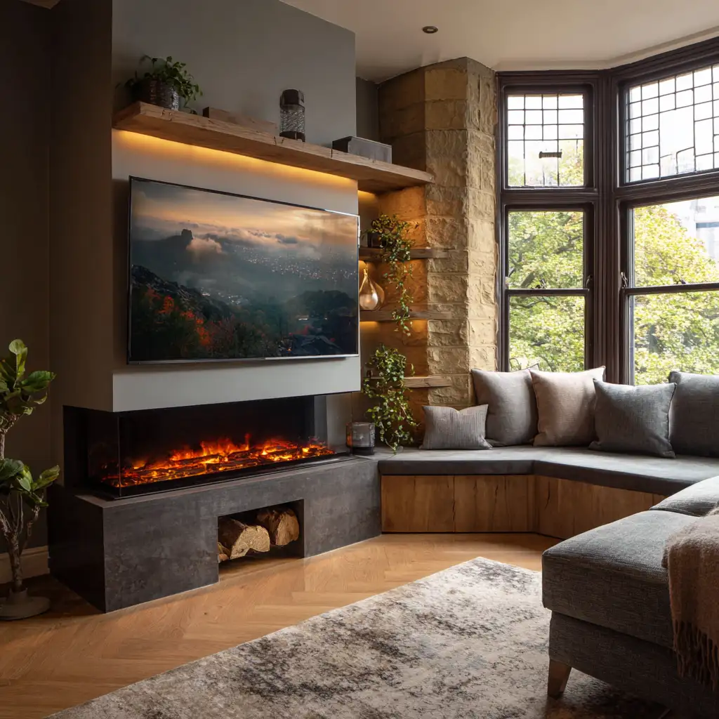 Media Wall with intergrated window seat