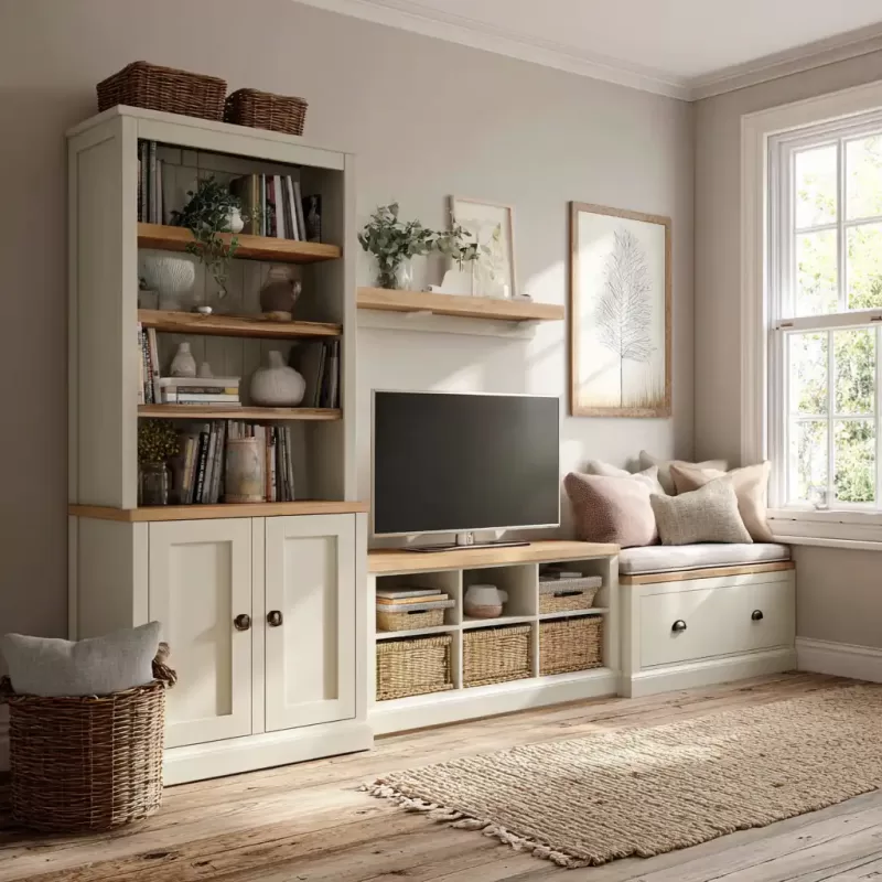 Bespoke cabinet with cupboard, tv stand and window seating by dean watson