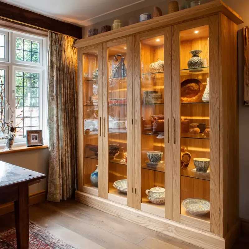Oak cabinet with glass doors