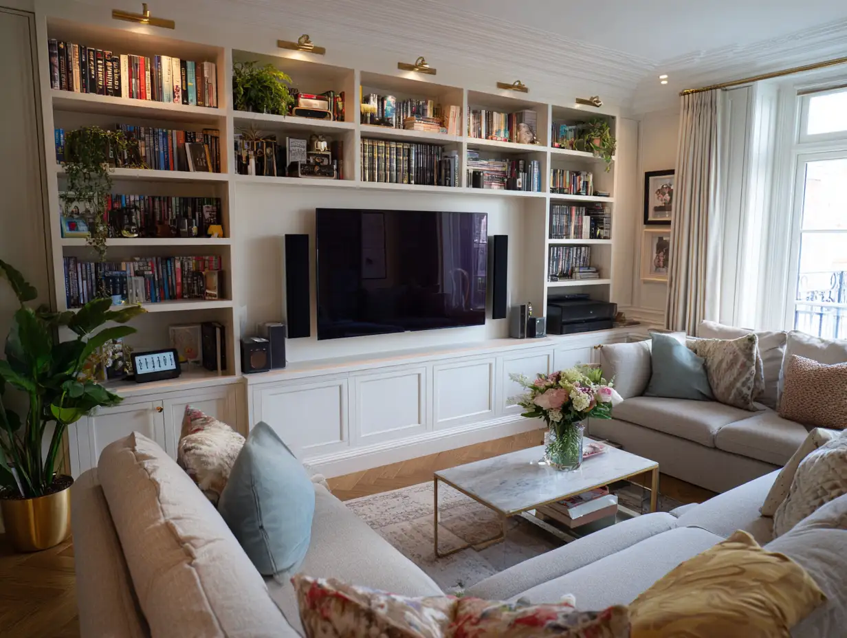 cosy-media-wall A snug media wall in a busy living room