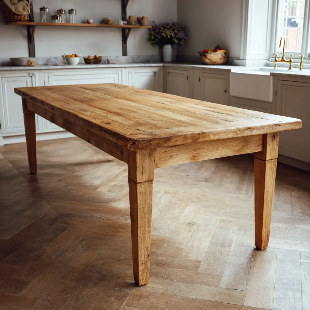 plain-oak-table Oak dining table in a kitchen