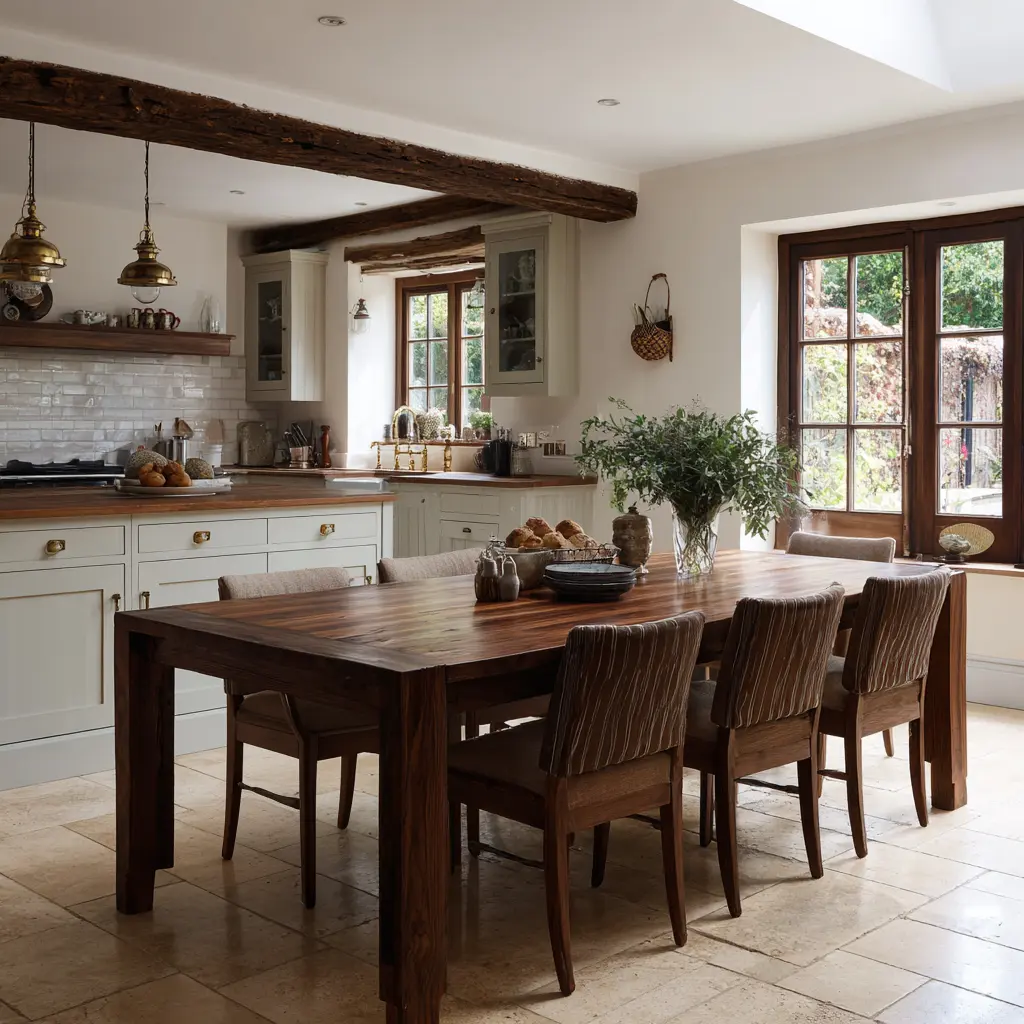 walnut-dining-table-kitchen Walnut table and chairs in a home