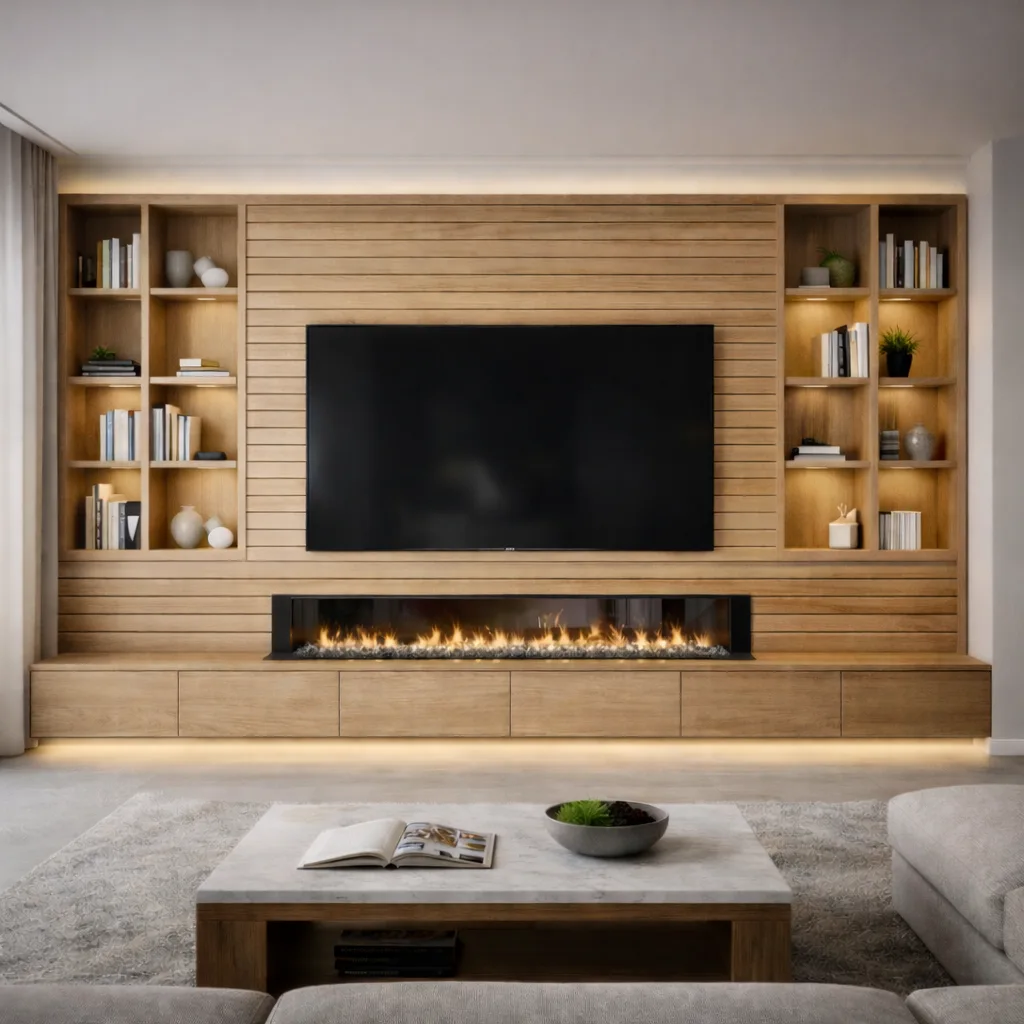 horizontal-slatted-media-wall media wall with horizontal strips