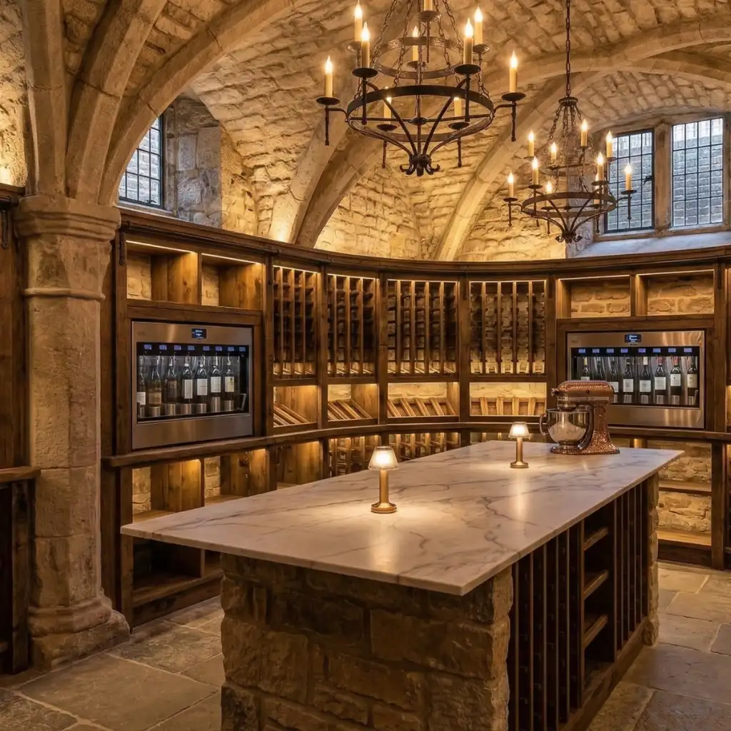 A wine wall in a converted church