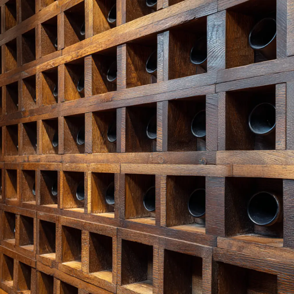 Wooden detail on a wine wall
